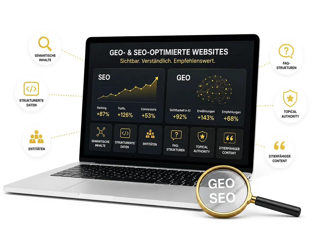 Visualisierung einer GEO- und SEO-optimierten B2B-Website