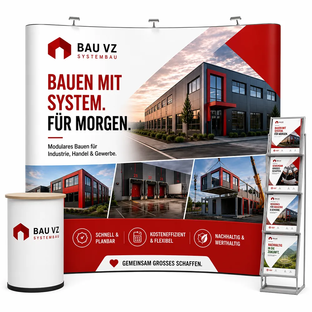 Messewand und Werbematerialien im Corporate Design