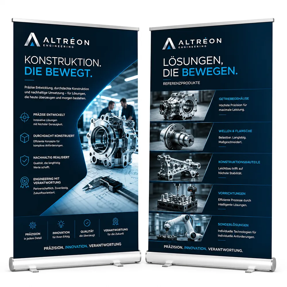 Roll Ups und Printdesign für Messeauftritte und Unternehmenskommunikation