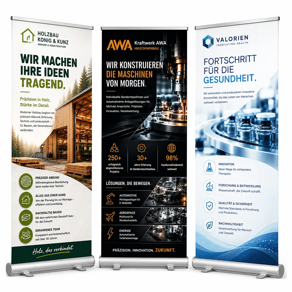 RollUps und Printdesign für Messeauftritte und Unternehmenskommunikation
